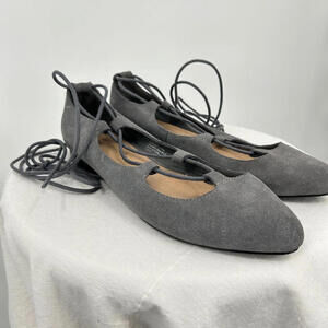 Women's Soft Surroundings Anna Gray Lace Up Suede Ballet Flats 7.5